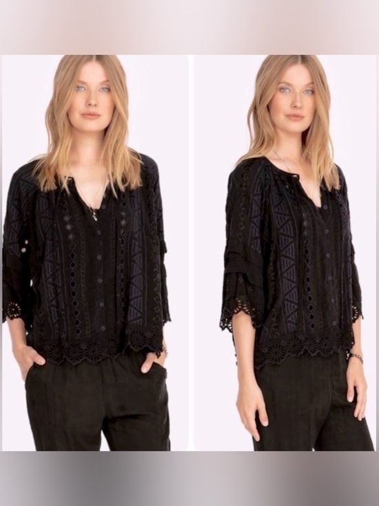 Johnny Was Tops - Johnny Was Black Ari Eyelet Blouse, XS with Black Lace Slip Cami,  Size M, NWT